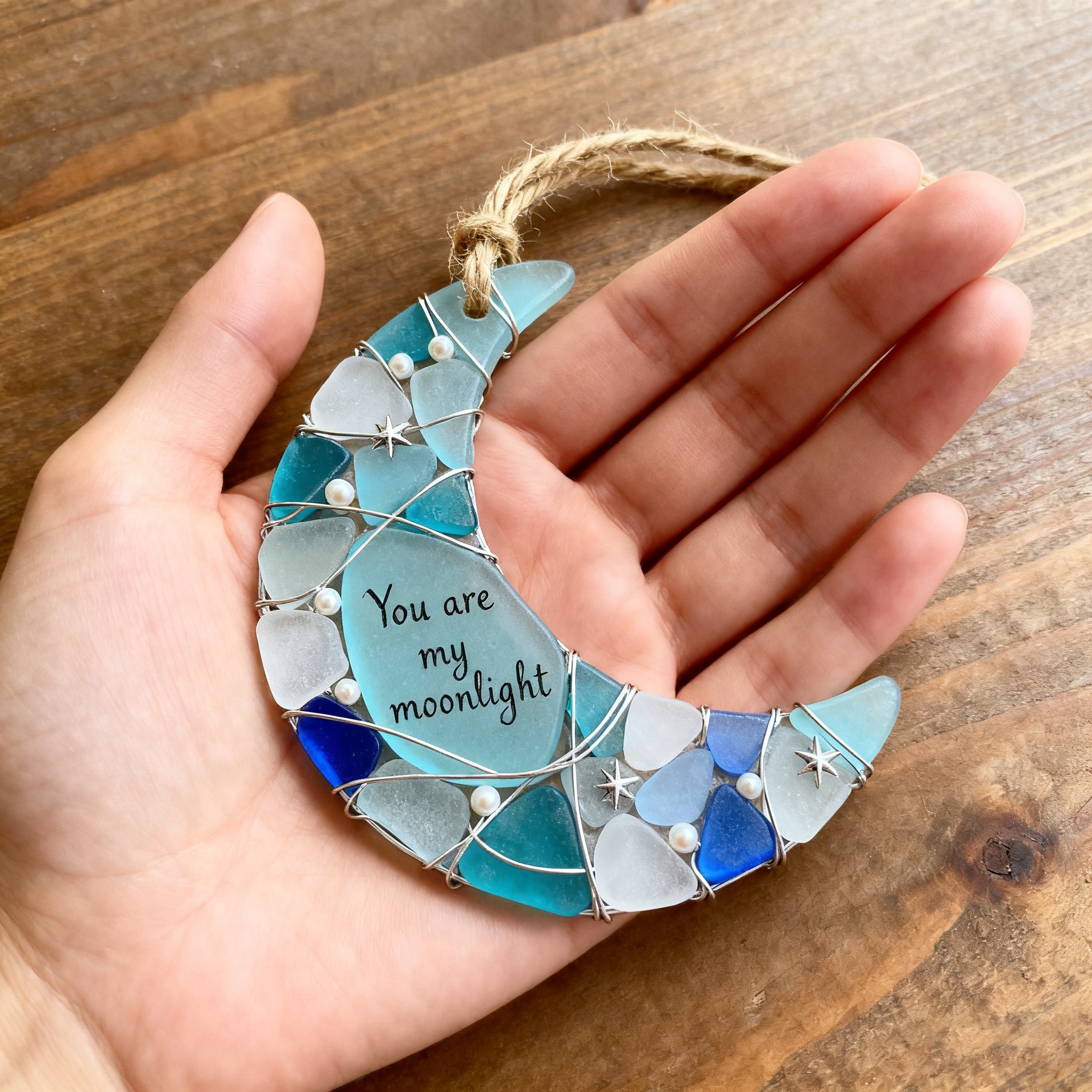 "You Are My Moonlight" Sea Glass Friendship Pendant